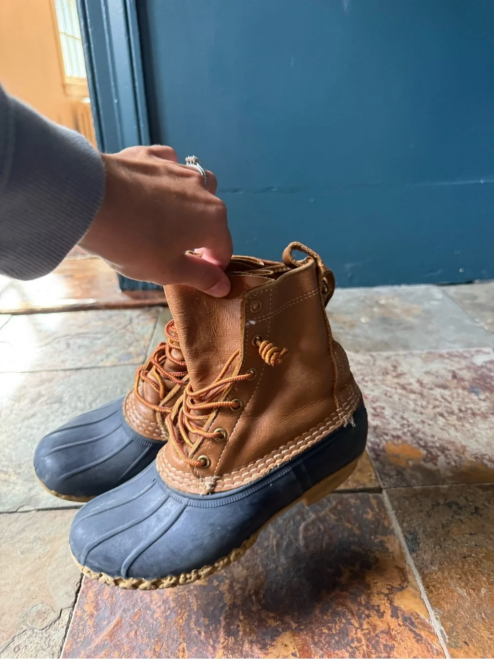 Women’s L.L. Bean Duck Boots in Brown and Navy